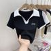 Women's Clothing Lapel Short Sleeved T Shirt Over There Summer New Pure Desire Style V Neck Short Tops Stylish Polo Shirt_ecoleips.com