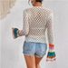 Women's Clothing Retro Ethnic Style Hook Flower Rainbow Long Sleeved Cardigan Hand Knitted Sweater Hollow Knitted Top_ecoleips.com