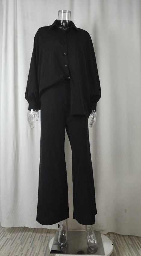 2023 Women's Spring Printed Shirt Elegant and Wide Leg Pants Fashion Casual Set_ecoleips.com