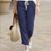 Women's Clothing Spring and Autumn New Style Solid Color Loose Casual Drawstring Elastic Waist Cotton and Linen Trousers_ecoleips.com