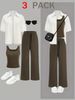 Women's Clothing Summer Dopamine Outfit Set - Slimming Shirt, Tank Top & Pants 3-Piece Combo | Flowy & Youthful | White+Black / White+Brown | S-XXL_ecoleips.com
