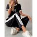 Women's Clothing Summer Women's Fashion Set Letter Print Short Sleeve Top And Drawstring Pants For Formal & Casual For Women_ecoleips.com