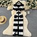 Women's Chic V-Neck Short Sleeve Knit Dress Elegant A-Line Summer Dress with Raw Hem Button Front Waist Defining_ecoleips.com