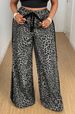 Curvy Women Leopard Print Straight Leg Pants, Contrast Trim Waist Self-Tie Bow Casual Trousers New 2025 Versatile Fashion Bottoms_ecoleips.com