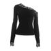 Women's Autumn Long Sleeve T-Shirt Asymmetrical Neckline Lace Patchwork Short Off-Shoulder Sexy Top Fit True to Size_ecoleips.com
