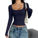 Women's Y2K Spicy Style High End Long Sleeved Solid Color T-Shirt Top Spring_ecoleips.com