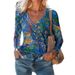 Women's Clothing Casual V neck Long Sleeve Regular Pullover Digital Printing Women's Tops T shirt_ecoleips.com