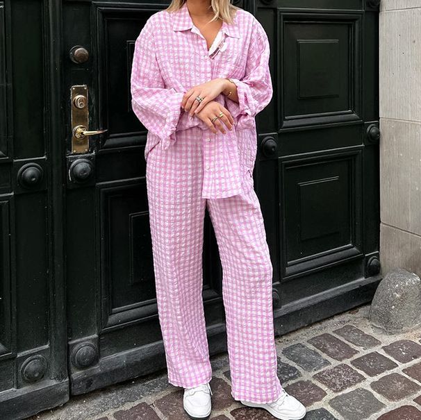 Women's Clothing New Pink Plaid Loose Casual Suit Fashionable Commuting Piece Suit For Women_ecoleips.com