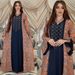 Modest Abaya Dress Stylish Muslim Ethnic Print Abaya With Contrast Color & Rhinestone Embellishments – Trendy Long Dress For Women, Perfect For Eid_ecoleips.com
