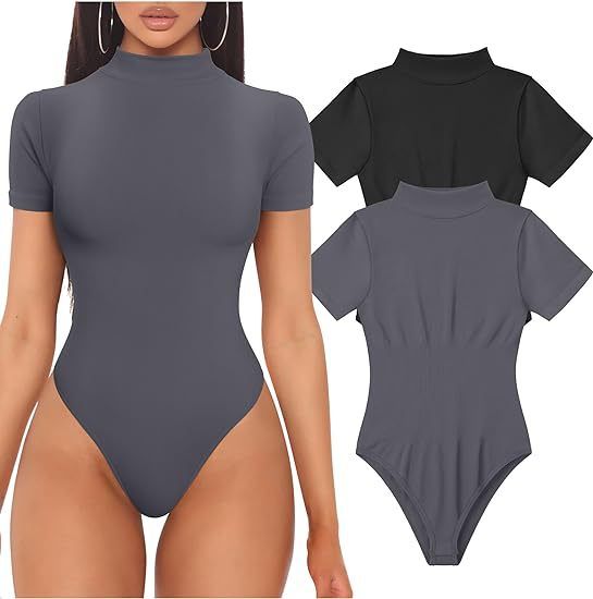 Sexy Ribbed High Neck Short Sleeve Bodysuit For Women Style Yoga Bodysuit Bestseller_ecoleips.com