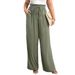 Voya European American Style Women's Wide-leg Pants With Drawstring Elastic Waist, Comfortable Drape, Vacation Leisure Cotton-Feeling Wide-Leg Pants_ecoleips.com