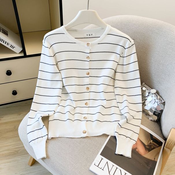 Women's Clothing Women's Style Striped Knitted Sweater Cardigan Round Neck Autumn Bulk Order Long Sleeve For Formal & Casual_ecoleips.com
