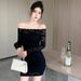 Women's Clothing Plus Size Slim Skirt Long Sleeve Dress Sexy Lace One Shoulder High End Fat Hip Skirt_ecoleips.com