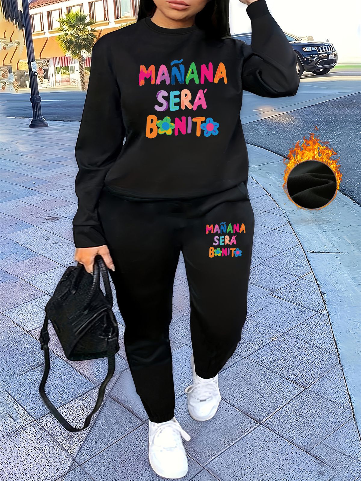 Women's Autumn And Winter Hip-hop Casual Street MANANA Letter Pattern Printed Round Neck Sports Shirt+sports Pants Set-559_ecoleips.com