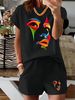 Women’s 2 Piece Outfit Set – Oversized Graphic T-Shirt And Biker Shorts Matching Set, Casual Summer Lounge Tracksuit For Daily Wear-311_ecoleips.com
