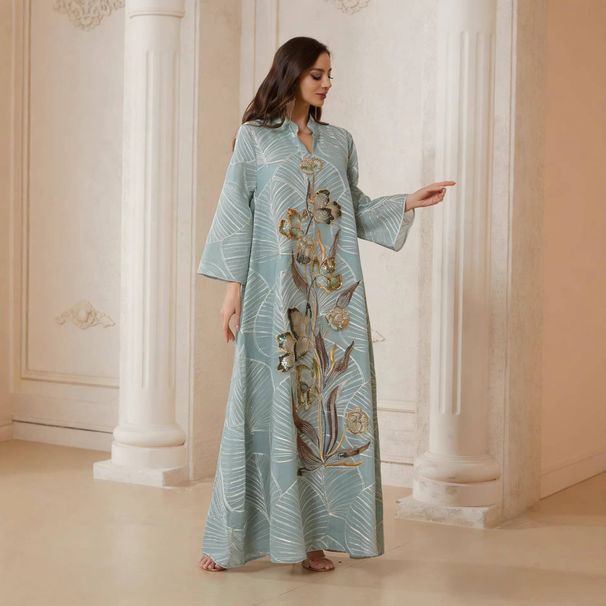 New Mesh Embroidered Dress, Muslim Long Robe, Middle East Dubai Abaya, Arabic Long Robe, Elegant Traditional Attire, Perfect For Special Occasions_ecoleips.com