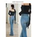 Retro High-Waisted Flared Jeans for Women Versatile All-Season Colors Four-Way Stretch Slim Fit Hip Lifting Spring Style Size 26_ecoleips.com
