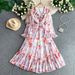 Women's Floral Print Chiffon Maxi Dress V-Neck Bohemian Flowy Ruffle Sleeve Midi Dress Elegant Waist-Defining Dress_ecoleips.com