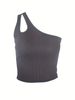 Women One Shoulder Cutout Ribbed Crop Tank Top, Asymmetric Sleeveless Slim Fit Y2K Streetwear Going Out Vest_ecoleips.com