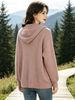 Dusty Pink Zip Up Drawstring Hood Pit Rib Knit Cardigan, Loose Lightweight Breathable Soft Skin-touch Long Sleeve Pocket Sweater_ecoleips.com