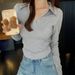 Women's Clothing Long Sleeve V Neck Shirt Casual SimpleTop For Autumn/Winter True To Size_ecoleips.com