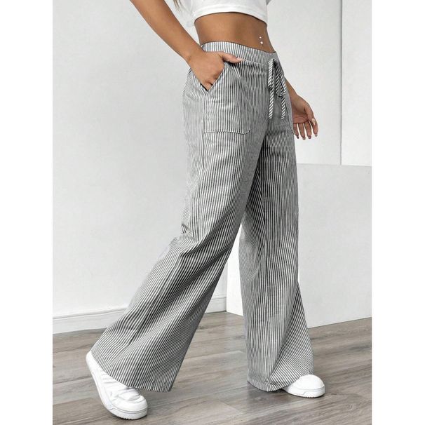 2024 New Europea Ad America Trade Cross-Border Striped Log Pats Casual Versatile Street Fashio Loose Wide-Leg_ecoleips.com