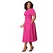 Women's Elegant Fitted Waist Round Neck Puff Sleeve Full Skirt Dress_ecoleips.com