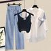 Women's Clothing Summer Suits For Women New Large Size Women's Fashion Sun Protection Clothes Shirt Vest Slim Jeans Three Piece Suit_ecoleips.com