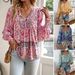 Diyun European And American 2025 Autumn Winter Bohemian Vacation Style Rayon Printed Tie Long Sleeve Top_ecoleips.com
