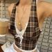 Wind Wom's Clothing 2025 Spring/summer New Style Fashionable And Sexy Frch Sweet Plaid Hanging Neck Vest Top For_ecoleips.com