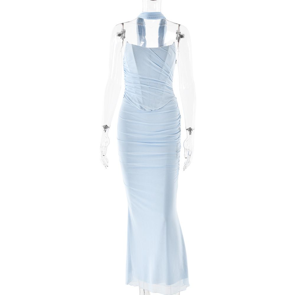 Women's Clothing Autumn And Winter Fashion New Tube Top Lace Up Halter Neck High Waist Slim Hip Skirt Suit_ecoleips.com