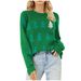 Christmas Tree Jacquard Knit Sweater Women's Loose Fit Round Neck Long Sleeve Pullover For Holiday Season_ecoleips.com