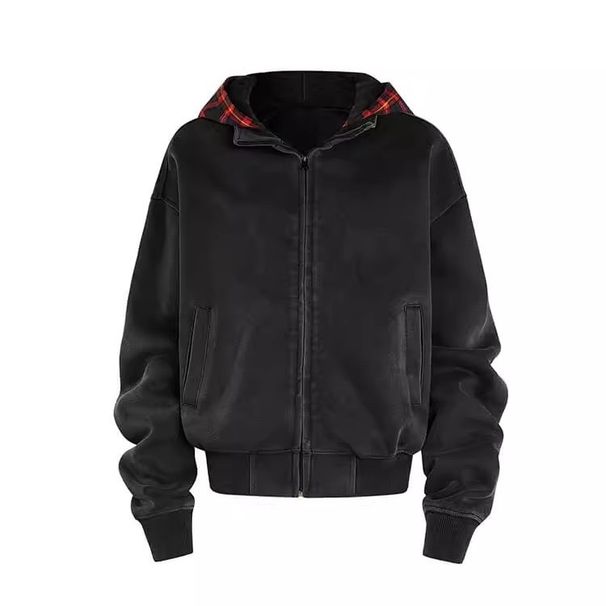 Unisex Heavyweight Washed Distressed Two-Tone Zip-Up Hoodie - Streetwear Pullover With Hood For Men & Women_ecoleips.com