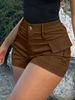 2025s Casual Women's High-Waisted Button Street Cargo Shorts With Pockets_ecoleips.com