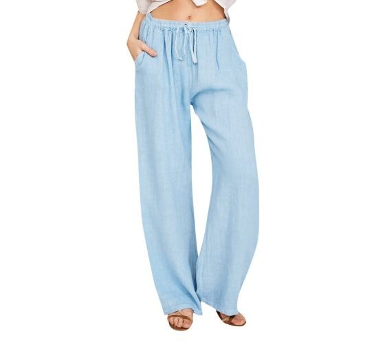 Suitable For All Seasons 2025 Plus Size Women's Loose Linen Casual Wide-Leg Pants_ecoleips.com