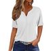 Women's Clothing Summer Tops Holiday Style Fashion Casual Loose Comfortable V Neck Jacquard Hollow Short Sleeved T Shirt_ecoleips.com