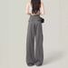 2024 Women's Retro High-Waisted Straight-Leg Cargo Pants Cement Gray American Style Wide Leg Curvy Elegant New_ecoleips.com