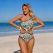 Women's One-Shoulder Printed Bikini Swimsuit Two-Piece Dress Swimwear_ecoleips.com