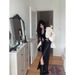 High-End Collar Blazer Women Black And White Patchwork Casual Suit Split Leather Skirt Two-Piece Set_ecoleips.com