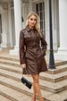 New mid-length leather coat with belt long-sleeved leather trench coat fashionable coat woman_ecoleips.com
