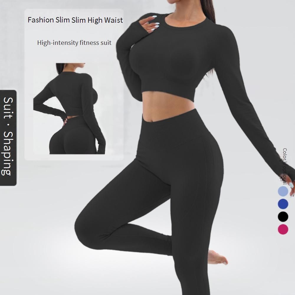 Women's Clothing Seamless Yoga Long-sleeved Top Tight-fitting Quick-drying Moisture-absorbing High Waist Hip-lifting Yoga Pants Fitness Suit_ecoleips.com