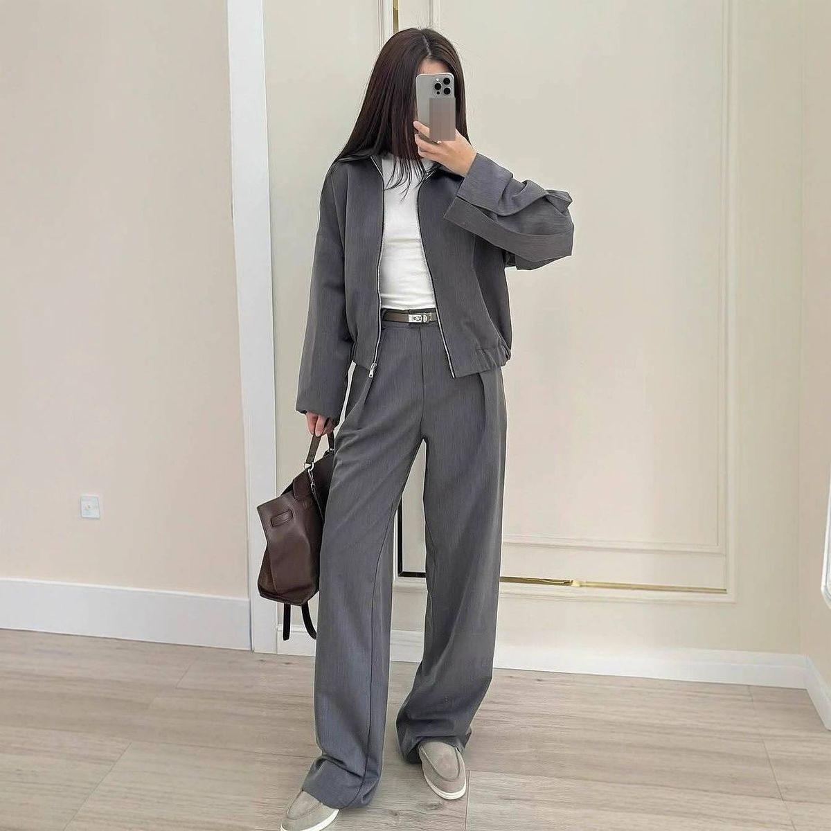 Women's Clothing Minimalist Work-to-Workout Set – Long Sleeve Zip Jacket & Trousers (XS-XXL, 5 Neutral Colors)_ecoleips.com