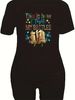Summer Women's Casual Fashion Letter Book Print Loose T-shirt Shorts Two-piece Set Sportswear Suitable For Daily Wear-127_ecoleips.com