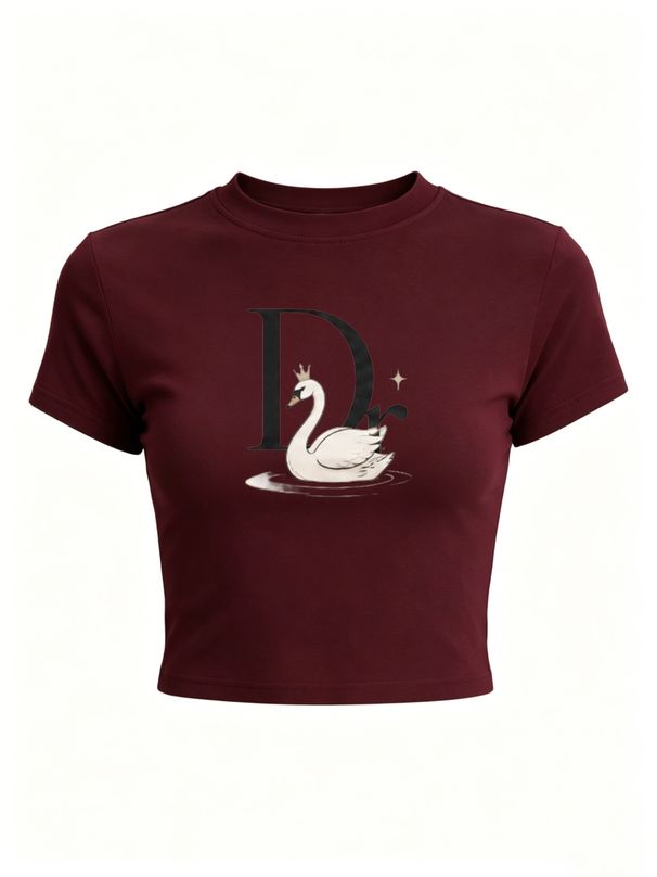 Women's Slim Cropped T-Shirt With "Dr." Print, Casual Short Sleeve Crew Neck Top_ecoleips.com
