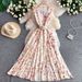 Women's French Style Geometric Print Dress V Neck Sleeveless Slimming A-Line Long Dress Sophisticated Tie Waist Summer Style_ecoleips.com
