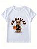 Women Summer Crew Neck Short Sleeve T-Shirt, DR BALLER Basketball Bear Varsity Jacket Graphic Print Casual White Streetwear Loose Tee Top_ecoleips.com