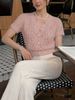 Women Lightweight Breathable Hollow Lace Knit Cardigan Crew Neck Pearl Button Short Sleeve Sheer Knit Jacket_ecoleips.com