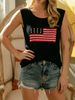 Women Lightweight Breathable Thin Vertical Rib Knit Tank Top, Crew Neck Sleeveless US Flag Patch Print Loose Fit Summer Casual Knitted Camisole_ecoleips.com