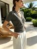 Loose Ribbed Breathable V Neck Knit Top_ecoleips.com