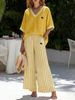 Women's V-Neck Striped Wide-Leg Set - European Style Linen-Like Two-Piece_ecoleips.com